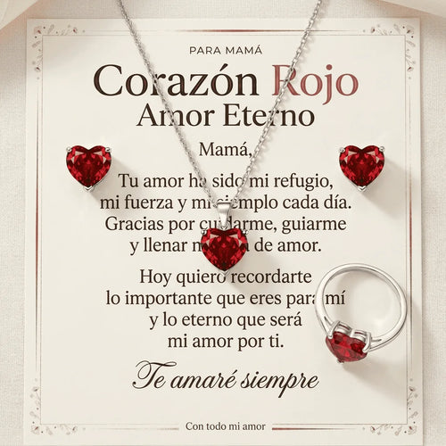 Set Corazón de Amor Para Mamá — Collar, Aretes y Anillo